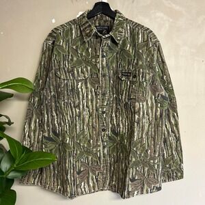 Vintage 90s Rattlers Brand Realtree Camo Heavyweight Button Up Shirt Mens L USA
